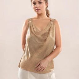Zink London Beige Straight Fit Floral Print Top-image-86