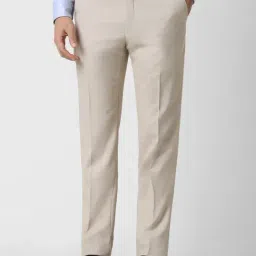 Van Heusen Beige Slim Fit Texture Trousers-image-91