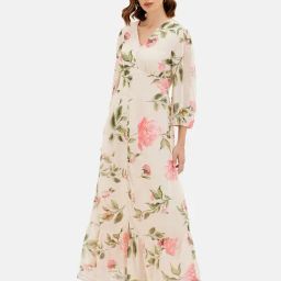 Kazo Beige Floral Print Maxi Dress-image-33