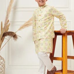 StyloBug Boys Yellow Printed Kurta Set-picture-31