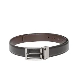 Ultimo Men Black & Coffee Brown Textured Reversible Formal Belt-image-95