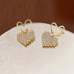FIMBUL Gold-Plated Rhinestone Studded Heart Shaped Drop Earrings-image-83