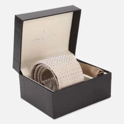 Van Heusen Beige Embroidered Tie with Pocket Square-39