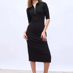 Styli Black Self A Line Dress-picture-23