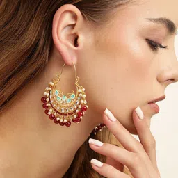 Anouk Gold-Plated Artificial Stones Studded And Beaded Crescent Shaped Chandbalis-12