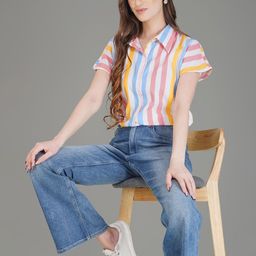 Kinjo Women Striped Printed Extended Sleeves Shirt Style Top-image-62