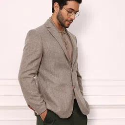 Mr Bowerbird Herringbone Weave Notched Lapel Single-Breasted Blazer-picture-47