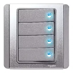 Schneider Electric NEO Horizontal Dolly Switch with Blue LED 4 Gang 2 Way 10 Amp Grey Silver, E3034H2EBGS-picture-39