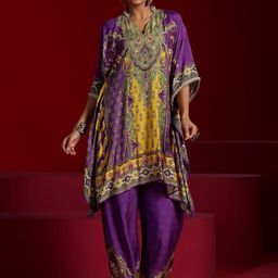 Libas Art Ethnic Motifs Embroidered V-Neck Sequinned Kaftan with Palazzos-picture-21