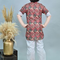 ahhaaaa Boys Floral Printed Regular Thread Work Kurta with Pyjamas image 3