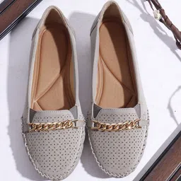 Mast & Harbour Women Round Toe Slip-On Loafers With Laser Cuts-41