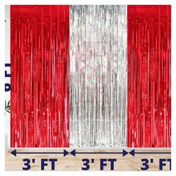 Bubble Trouble Premium Metallic Tinsel Foil Fringe Curtains Red Silver Theme - Pack of 3-image-6