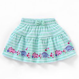 Babyhug Cotton Knit Mid Thigh Length Skirt Stripes & Dino Print- Green & White-image-114