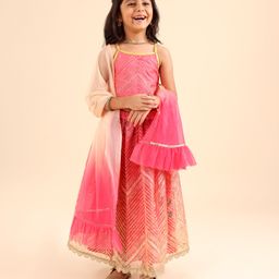 Babyhug Singlet Choli & Lehenga & Dupatta Zari Detailing - Orange Pink-image-7