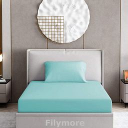 Filymore 240 TC Pure Microfiber Single Bed Bedsheet with 1 Pillow Cover - Aqua-11