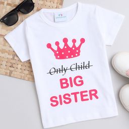 Knitting Doodles Pure Cotton Half Sleeves Big Sister Printed Tee - White-image-88