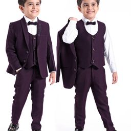 Babyhug Cotton Full Sleeves Party Wear Stretch Fit Suit With Blazer Solid - Purple-image-4