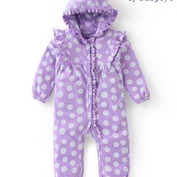 Babyoye Eco Conscious 100% Cotton Full Sleeves Polka Dots Printed Hooded Romper - Purple-image-53