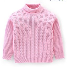 Babyoye Eco Conscious Female 100% Cotton Solid Full Sleeves Sweaters -Pink-image-41