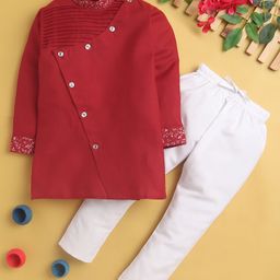 Jeet Ethnics Full Sleeves Pin Tuck Detailed Solid Kurta With Pyjama - Red-24