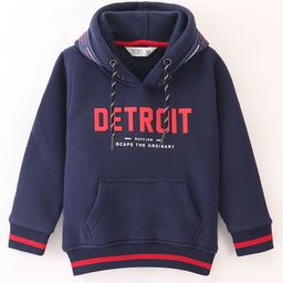 Ruff Full Sleeves Fleece Hooded Sweatshirt Text Print - Navy Blue-image-6
