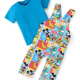 Babyhug Disney Single Jersey Knit  Dungaree with Half Sleeve T-Shirt  Mickey Mouse Family Print - Multicolour-image-9