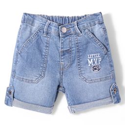 Babyhug Denim Text  Embroidered Stretchable Shorts - Blue-image-25
