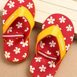 Cute Walk by Babyhug Flip Flops With Back Strap Floral Print - Red & Orange-image-91