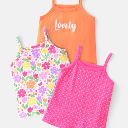 Babyhug Single Jersey 100% Cotton Knit Singlet Sleeves Antibacterial Slips With Polka Dots & Floral Print Pack of 3 - Orange White & Pink-picture-25