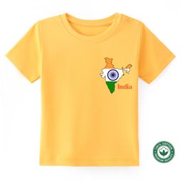 BLUSHES 100% Cotton Independence Day Theme Half Sleeves India Text & Map Printed Tee - Yellow-image-63