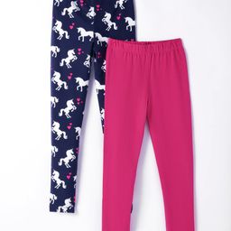 Pspeaches Pack Of 2 Unicorn Printed & Solid Leggings - Navy Blue-image-127