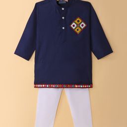 Dapper Dudes Full Sleeves Abstract Embroidered Kurta Pyjama - Navy Blue-picture-41