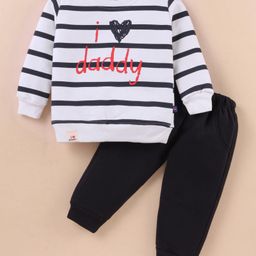 Mini Taurus Fleece Knit Full Sleeves T-Shirt with Lounge Pant Winter Set Text Print - Navy Blue-image-97