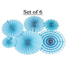 Decor Mantra flower shape homedecoartion paper fan for birthday , baby shower- Blue - Pack of 6-image-98