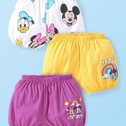Babyhug Disney Lycra Knit Bloomers With Minnie & Friends Graphics Pack of 3 - White Yellow & Purple-image-60