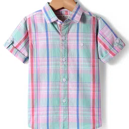 JASH KIDS Cotton Woven Half Sleeves Checkered Shirt - Green-picture-25