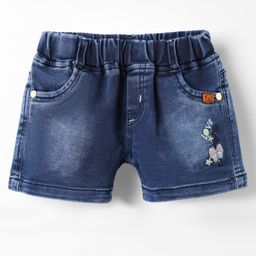 Olio Kids Denim Knit Above Knee Length Shorts with Love & Butterfly Embroidery - Navy Blue-image-20