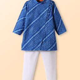 Exclusive from Jaipur Chanderi Woven Full Sleeves Striped Kurta Pajama Set - Blue-image-27