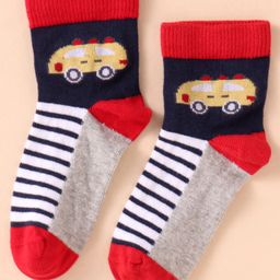 Mustang Cotton Knit Mid Calf Length Socks with Vehicle Design - Navy Blue & Red-image-32