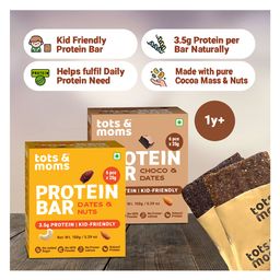 Tots & Moms Nutritious Protein Bars for KidsChoco flavored Dates & Nuts, Pack of 2 | 3.5g Protein per Bar | Cocoa for Antioxidants & Oats for Fiber | No Refined Sugar or Additives | (25g X 6) 150g - Each-25