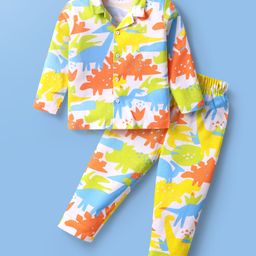 Babyoye Single Jersey With Anti Bacterial Finish Full Sleeves Co-ord Night Suit With Dino Print - White & Yellow-image-99