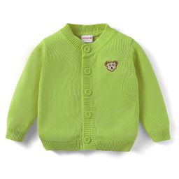 Babyhug Cotton Knit Full Sleeves Front Open Sweater With Bear Embriodery - Light Green-image-76