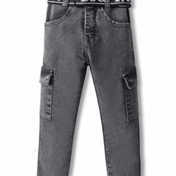 Rikidoos Denim Woven Washed Jeans With Belt - Black-image-81