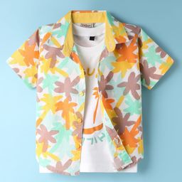 Dapper Dudes Half Sleeves Palm Tree Printed Shirt With Tee Set - Multi Colour-picture-18