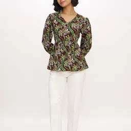 AASK Women's Polyester Printed Green Color Regular Top image 3