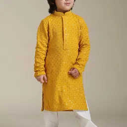 Manyavar Boys Floral Embroidered Mandarin Collar Sequined Straight Kurta With Pyjamas-picture-44