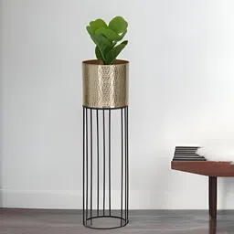 Royaloak Brown Textured Metal Floor Planter With Stand-image-64