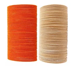 Guddan Set of 96 Orange & Golden Metal Velvet Bangles-image-85