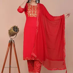 Indiwest Women Ethnic Motifs Embroidered Kurta with Trousers & Dupatta-image-13