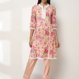 Rangriti Women Floral Printed Regular Gotta Patti Pure Cotton Kurta with Trousers-image-77